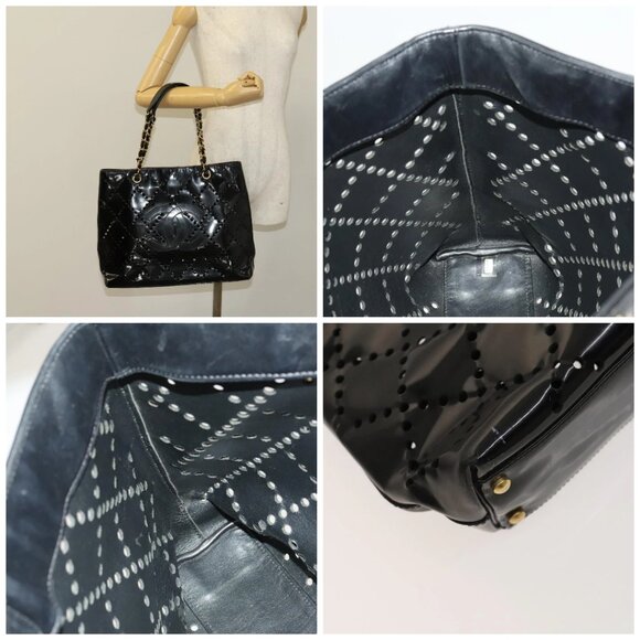 CHANEL COCO Mark Chain Tote Bag Patent leather Black Gold CC - Picture 16 of 16